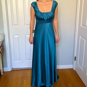 Calvin Klein teal silk floor length dress